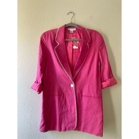 NWT Bloomingdale’s 100% linen Barbie pink oversized blazer size 6 - Picture 2 of 5